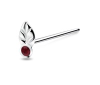 Leaf with Stone Silver Straight Nose Stud NSKA-751 